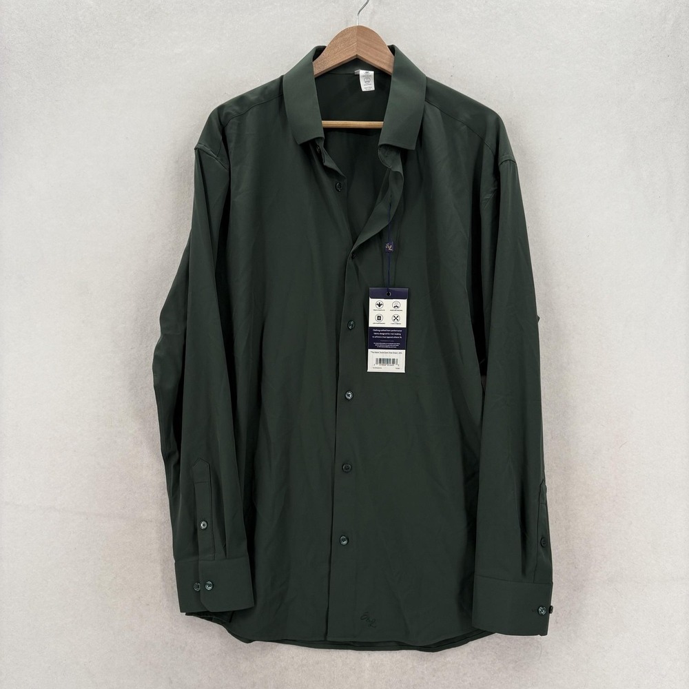 State & Liberty Dress Shirt Mens 2XL Dark Olive Kelce Athletic Stretch Golf NWT